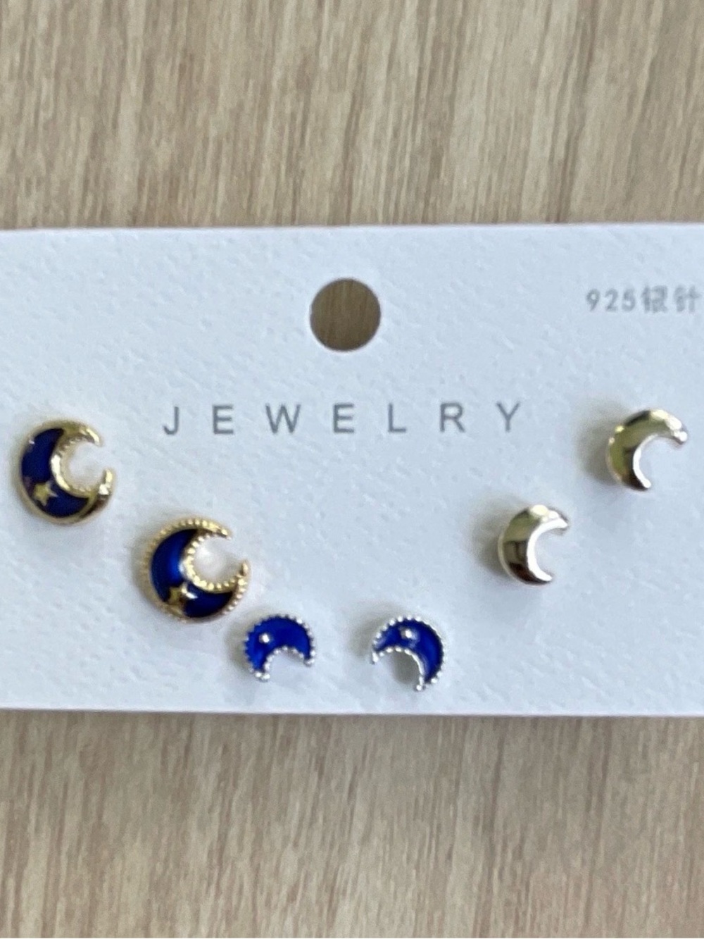 925 Sterling Silver Crescent Moon Stud Earring 3-Set Women Jewelry